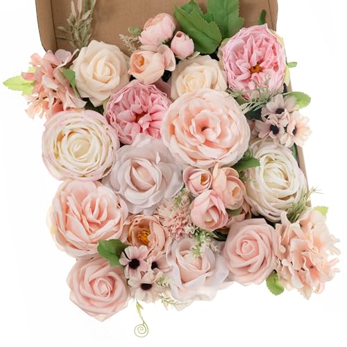 Pink Wedding Artificial Flowers Set with Stems for Bouquets & Decor - Variation Pink2