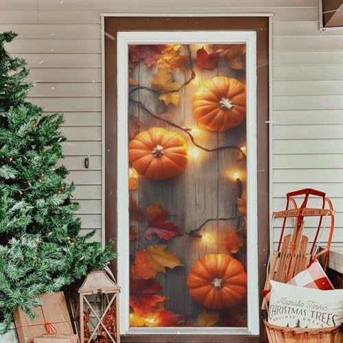 Thanksgiving Pumpkin Door Cover - Stretch Fabric Porch Decor, 35 x 79 Inches Variation of THIS listing