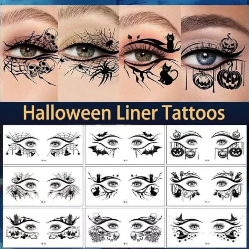 Halloween Ghost Bat Spider Web Temporary Tattoos Face & Eye Makeup Kit for Women Girls - Spider Web Variation