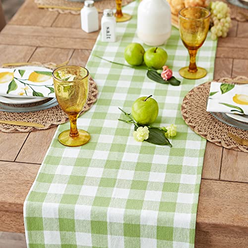 DII Fringed Check Table Runner - 14x72 Bright Green Cotton