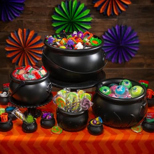 Halloween Cauldron Set - Black Plastic Buckets for Party Decor, 15 Pieces