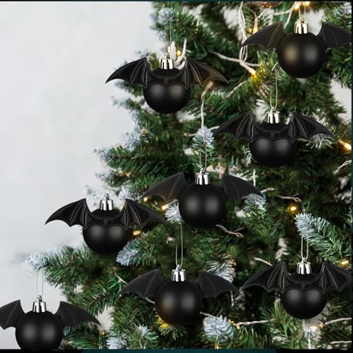 24 Halloween Gothic Bat Ornaments for Tree - Black Bat Decoration Set Variation of Black Bat