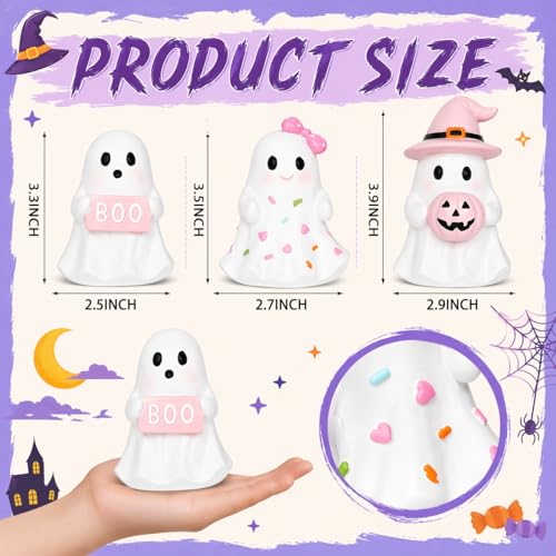 Pink Halloween Ghost Figurines Set of 3 Indoor Table Decor - Spooky Cute Home Accents