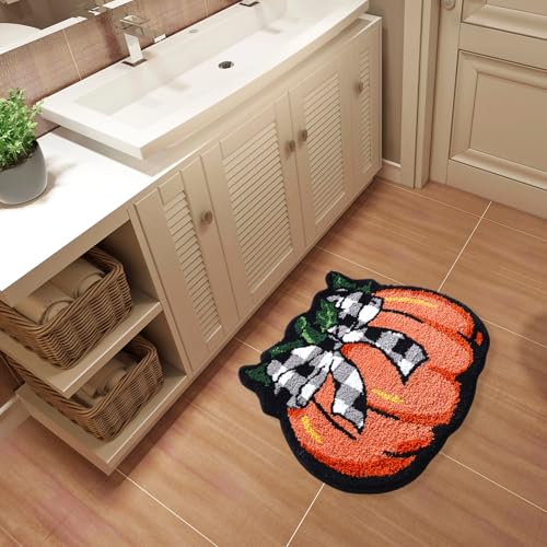 Pumpkin Bath Mat 24x24 Inch - Fall Bathroom Rug Non Slip Absorbent Halloween Decor
