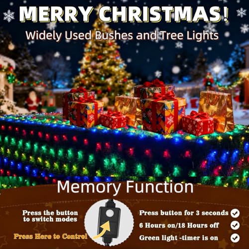 Outdoor Christmas Net Lights 12x5 ft Mesh with 360 Bright LEDs & 8 Modes - Green Wires