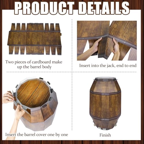 4 Pack Pirate Barrel Party Decorations - Large Cardboard Whiskey Barrels for Western Cowboy & Pirate Themes