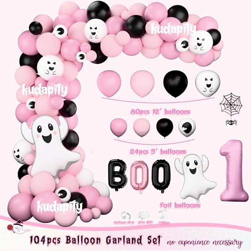 Pink Halloween First Birthday Decorations Kit for Girl | Balloon Garland, Banner & Spooky Party Supplies