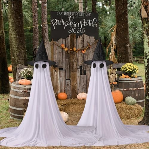 Halloween Ghost Decorations Outdoor with Remote Control String Lights - Ghost Eyes - 62-Inch Spooky Yard & Porch Decor
