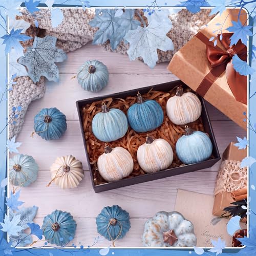 Resin Fall Pumpkin Ornaments for Tree - Blue Farmhouse Decor, 12 Pcs