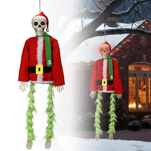 Light-Up Hanging Skeleton Santa Decoration for Halloween and Christmas Outdoor Garden Decor