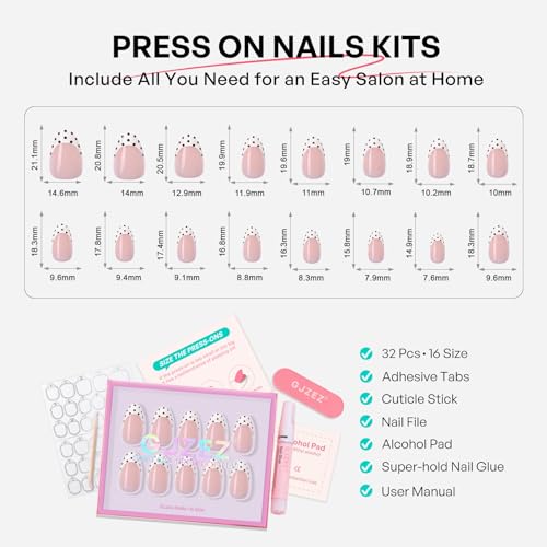 Short Almond Press-On Nails - Glow In The Dark Polka Dot French Nails 4D Luminous Dottie