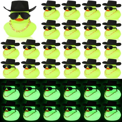Rubber Duck Bath Toy Set with Mini Hat Sunglasses Necklace - Green 48 Pcs