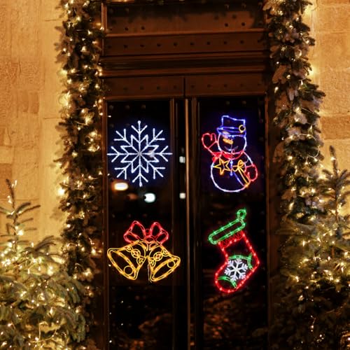 16-Inch Christmas Window Silhouette Lights Decorations with Snowman & Stocking & Bell & Snowflake - Outdoor Indoor Holiday Lights