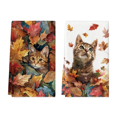 Set of 2 Maple Leaves Fall Kitchen Towels - 18x26 Inch Absorbent Dish Towels