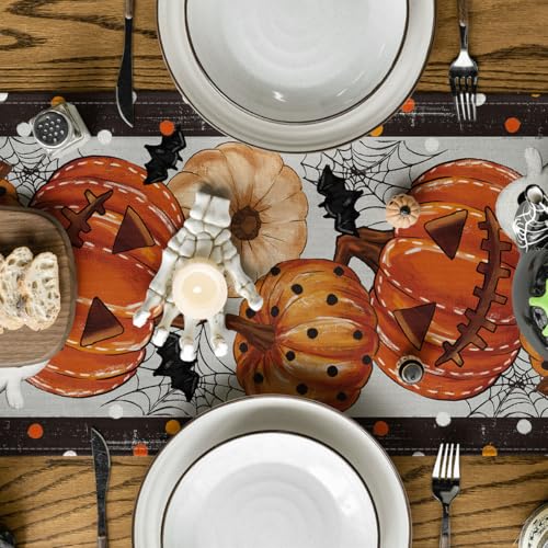 Halloween Table Runner 13x108 Inch Black Beige Durable Polyester Party Decor