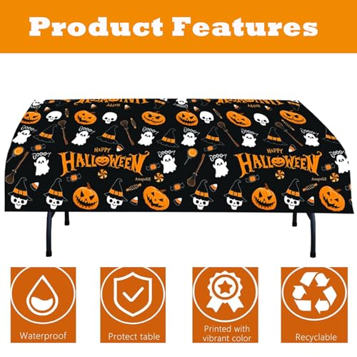 Halloween Plastic Tablecloth 3 Pack - Orange Pumpkin & Skeleton Party Decorations