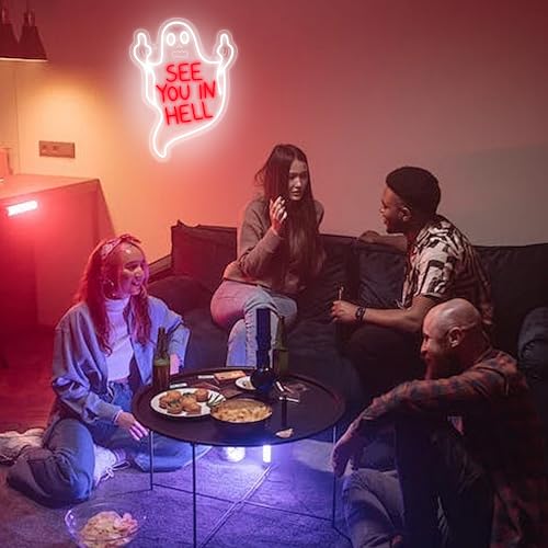 See You In Hell Neon Sign - Spooky Middle Finger LED Wall Decor - Variation: See Hell