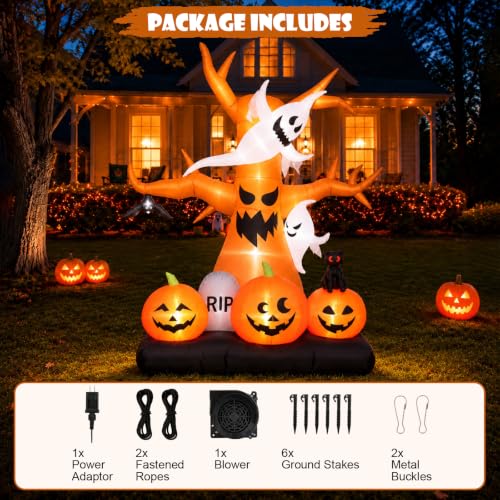 8FT Halloween Inflatable Scary Tree with Haunted Scene & LED Lighting