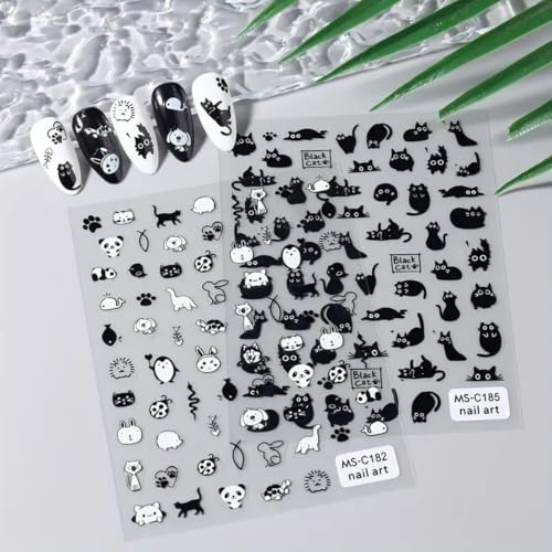 Halloween Black Cat Nail Art Stickers 3D Self-Adhesive Decals for DIY Manicure