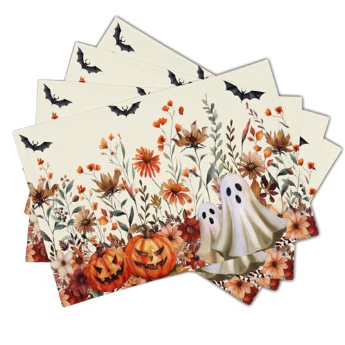 Halloween Wildflower Placemats Set of 4 - Rustic Spooky Table Decor