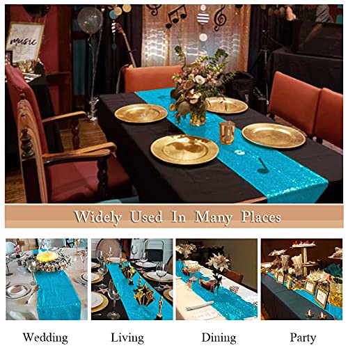 Turquoise Sequin Table Runner Pack of 5 - 12x108 Inch Wedding Party Decor