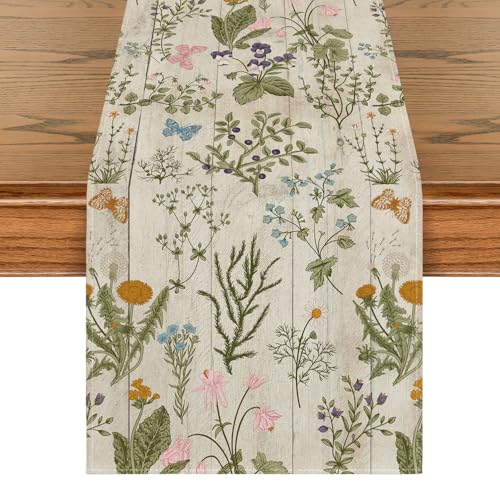 Wood Floral Table Runner 13x120 Inch - Spring Summer Home Decor
