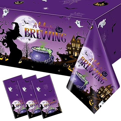 Baby Shower Tablecloth 3 Pack Halloween A Baby Is Brewing 54x108 Inch - Gender Reveal Decor