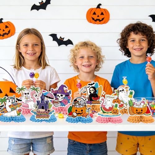 Summer Halloween Party Decorations - 9PCS Honeycomb Centerpieces Ghost Spooky Vibes