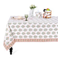 Ridhi Mughal Buta Peach Hand Block Print Cotton Tablecloth 90x60 Inch - Rectangular