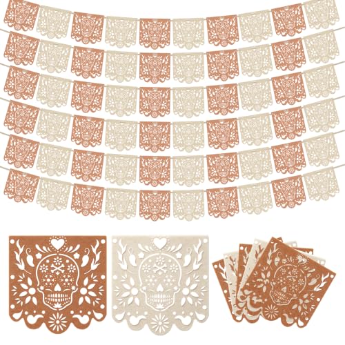 10 Pack Dia De Los Muertos Felt Papel Picado Banners - 40Ft Mexican Celebration Decorations
