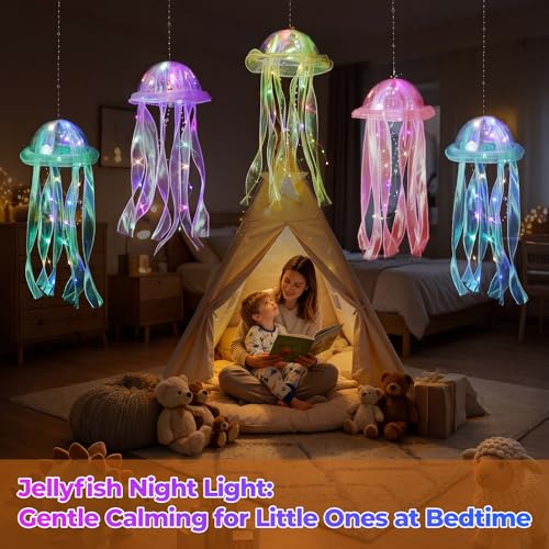 10 Pcs Hanging Jellyfish Lanterns for Undersea Party Decorations - LED Mermaid Theme