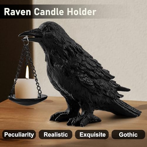 Black Raven Candle Holder Set - Gothic Halloween Decor Tealight Stand - 4PCS