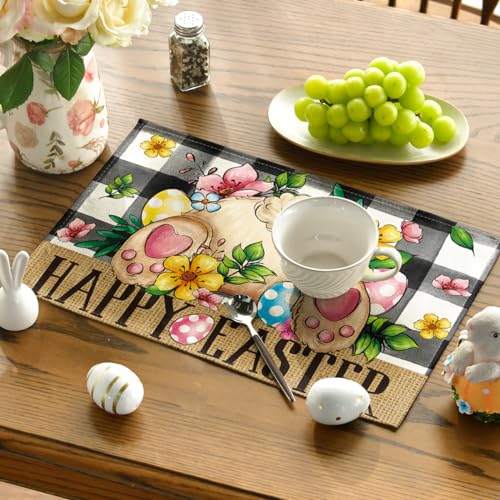 Easter Placemats Set of 4 - Buffalo Plaid Bunny Egg Spring Dinner Decor
