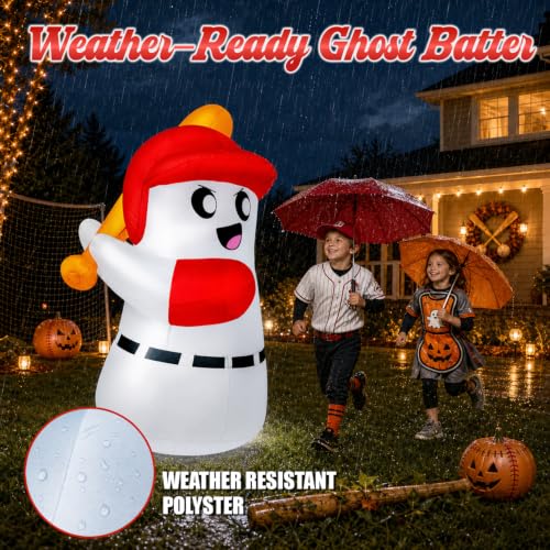 5ft Halloween Inflatable Ghost with Baseball Bat & LED Lights Outdoor Decor