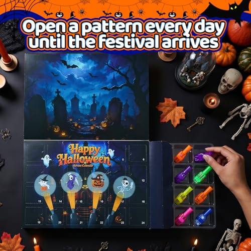 Kids Halloween LED Finger Lights with Projections - 24-Day Countdown Party Favors