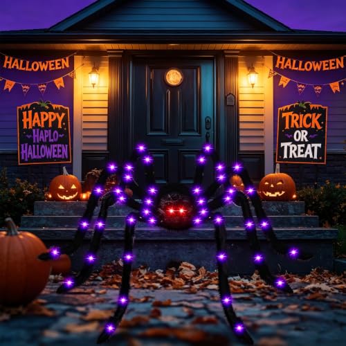 Judilo 4.9FT Giant Halloween Spider Decoration with 38 LED Lights - Black, 1 Pack