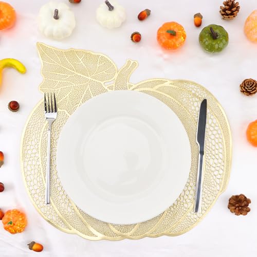 BAHABY 6 Pack Gold Pumpkin Thanksgiving Placemats Fall Table Decor