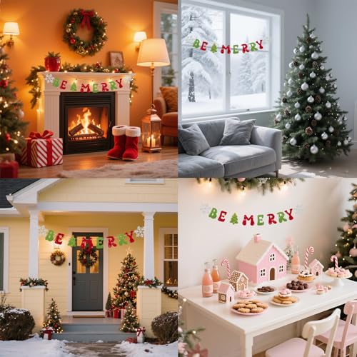 Christmas Banner for Indoor Decor - Be Merry Holiday Wall Garland