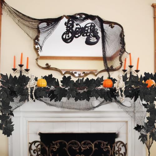 8 Pack 7.8Ft Black Fall Maple Leaf Garland Decorations Halloween Autumn Decor
