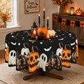 Halloween Round Tablecloth 60 Inch Water-Repellent Reusable Table Cover - Black
