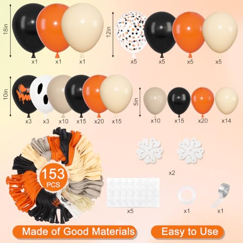Halloween Balloon Garland Kit - Burnt Orange & Black, 153 pcs, Variation: Orange Black