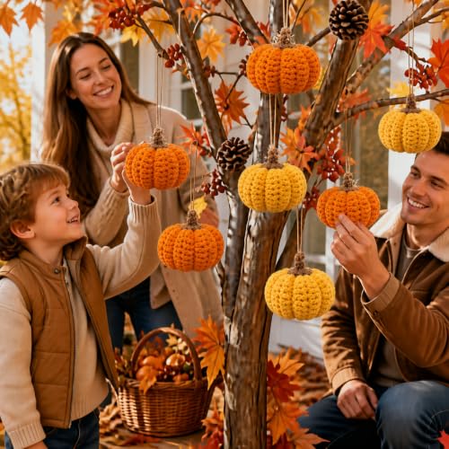 Set of 12 Crochet Mini Pumpkins for Fall Thanksgiving Halloween Decor