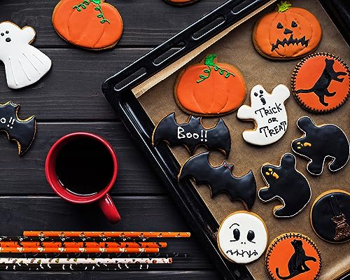Halloween Paper Straws Penta Angel 50Pcs Pumpkin Bat Spider Skull Pattern - Halloween Party Favor