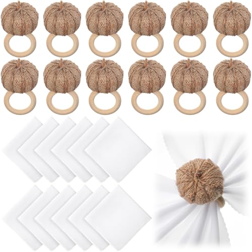 Remerry Fall Thanksgiving Napkin Rings Set of 24 Pumpkin Holders with Burlap & Cloth Variation of Natural Color