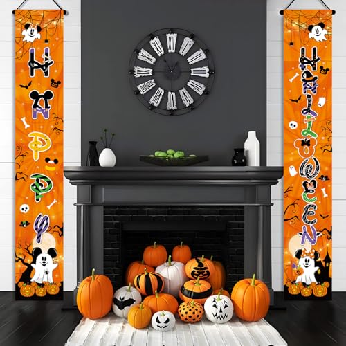 2-Pack Halloween Porch Sign Banner Set - Ghost Jack-o-Lanterns & Spiders