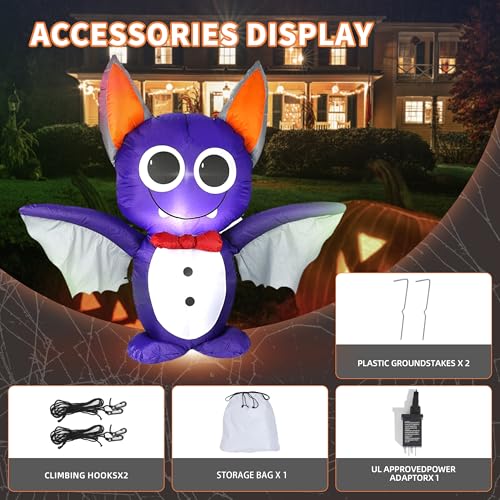 3.9FT Purple Bat Inflatable Halloween Decor with LED Lights Indoor Outdoor Yard