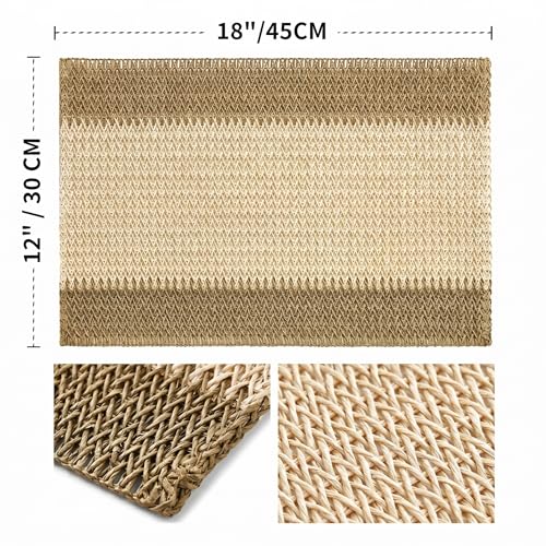Set of 6 Woven Stripe Burlap Brown Paper Placemats 12x18 Inch