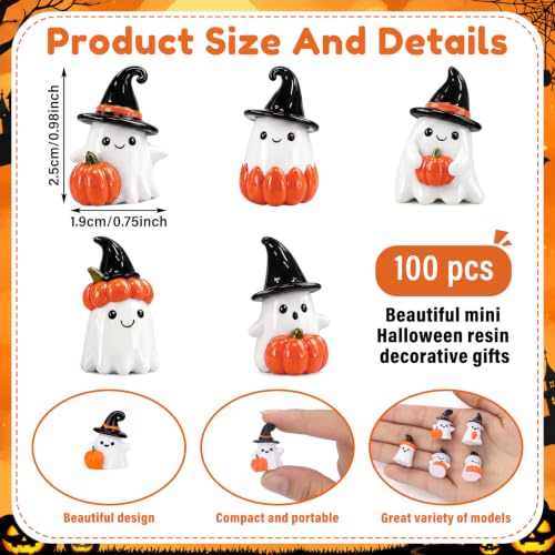 Halloween Pumpkin Ghost Figurines Set - Tiny Resin Ghost Decorations, 100 Pcs