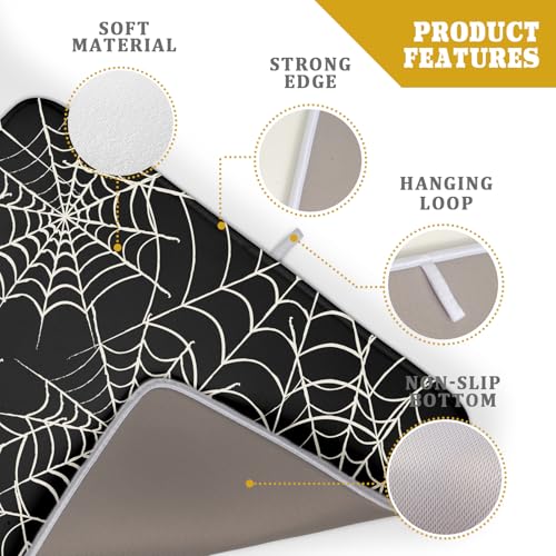 Halloween Dish Drying Mat 18x24 Inch Spider Web Black Kitchen Counter Protector Reversible Absorbent Microfiber