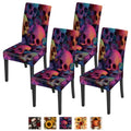 Set of 4 Colorful Skull Chair Covers Neon Gothic Halloween Decor - Variation #59